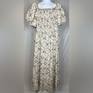 Max Studio London Floral Smocked Maxi Dress 3X Cream Puff Sleeve NWT